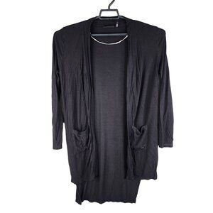 Womens DKNY Jeans Black Open Front Cardigan Sweater w/ Pockets Lightweight M